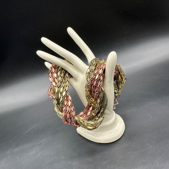 Vintage Braided Chain Necklace Copper Gold Tone Metal Multple Strands 1980s Glam - Picture 2 of 8